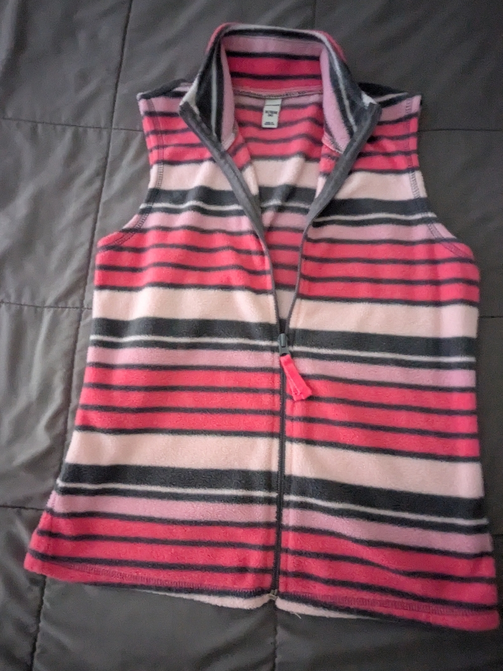 Old Navy Pink and Black Striped Zip-Up Fleece Vest